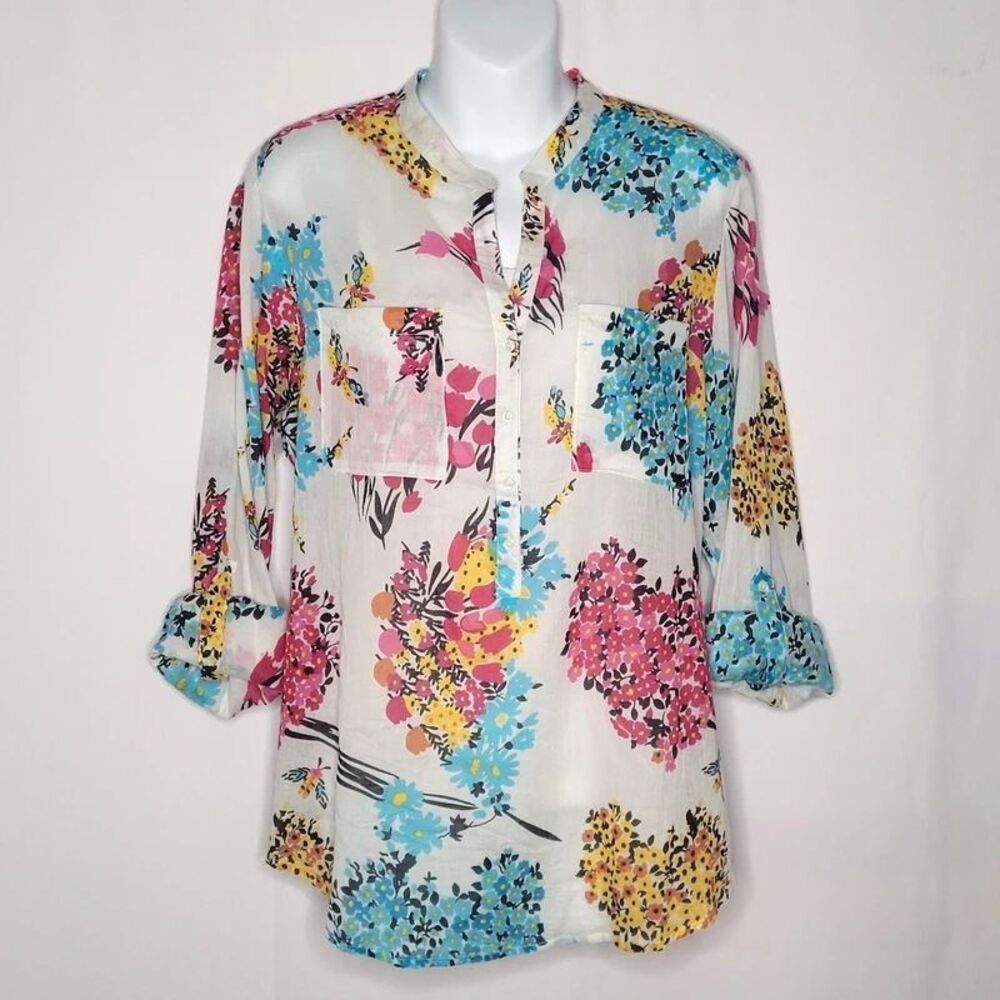 NWT Cotton Daisy sheer floral cotton tunic M